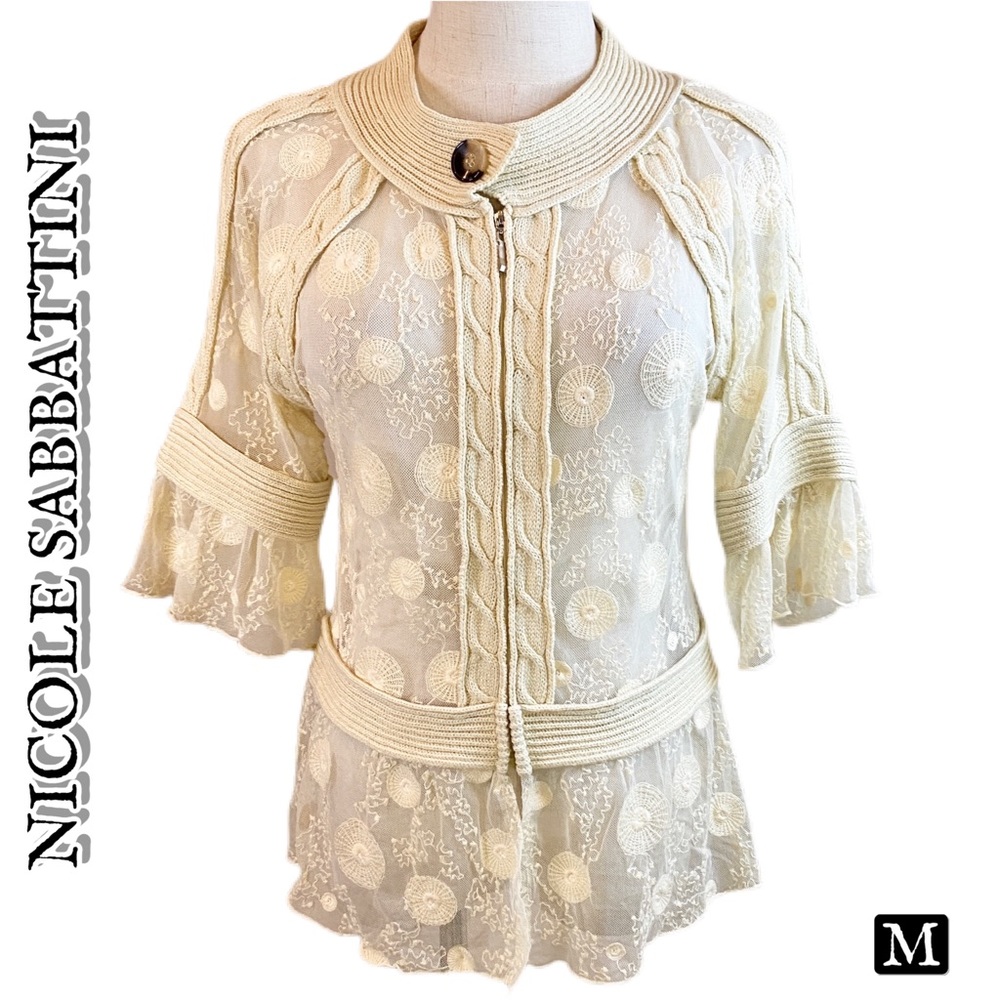 Nicole Sabbattini Lace Knit Zip Up Top M